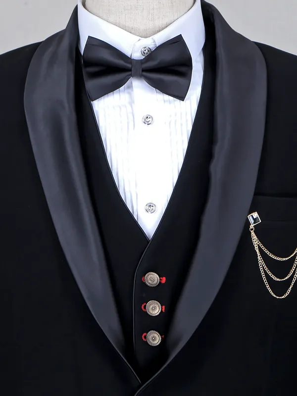 Solid black terry rayon party special coat suit
