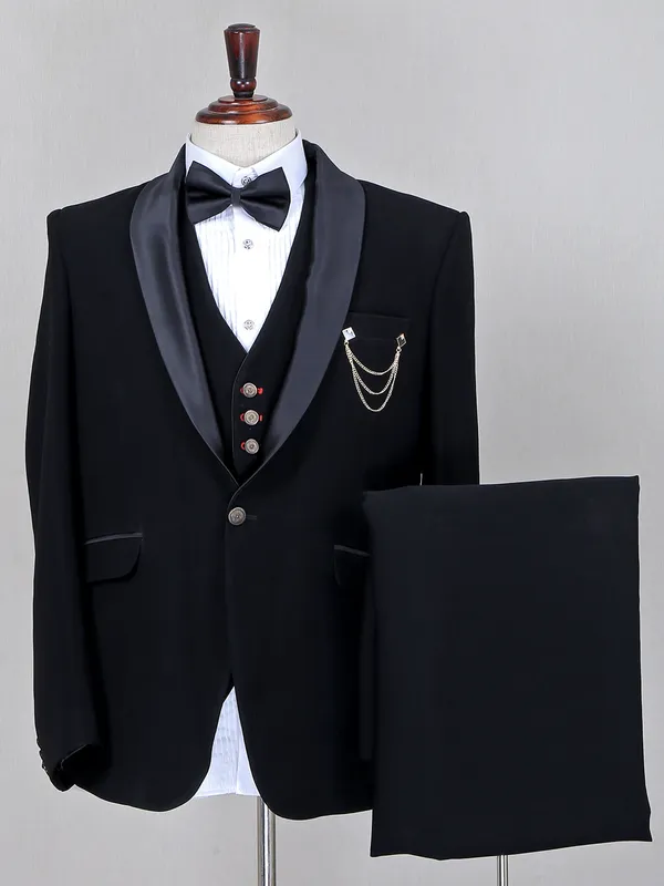 Solid black terry rayon party special coat suit