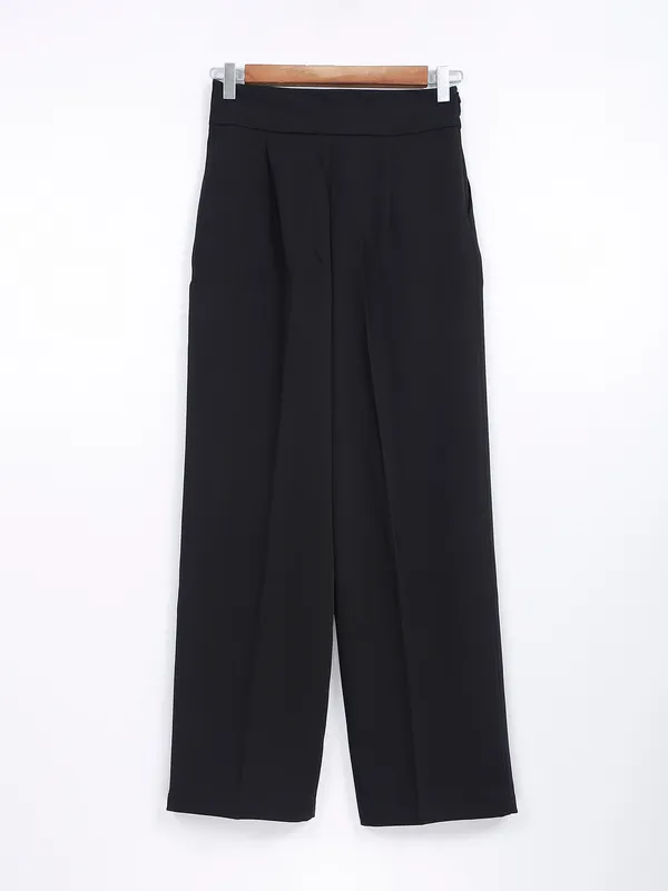 Solid black terry rayon trouser