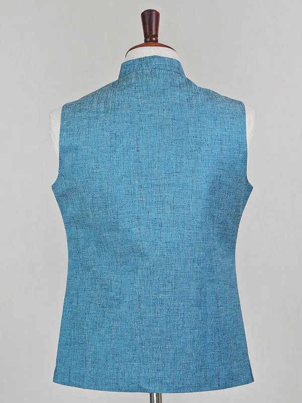 Solid blue colored cotton silk waistcoat
