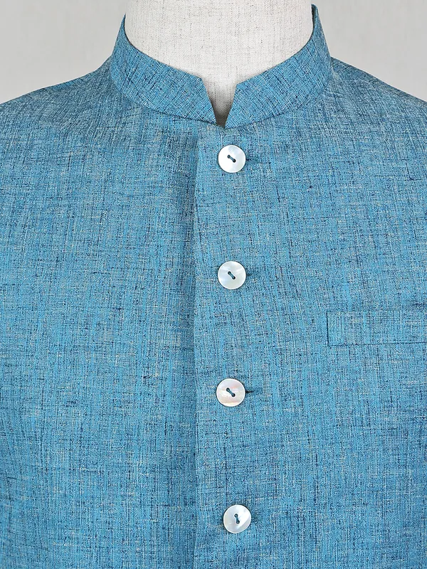 Solid blue colored cotton silk waistcoat