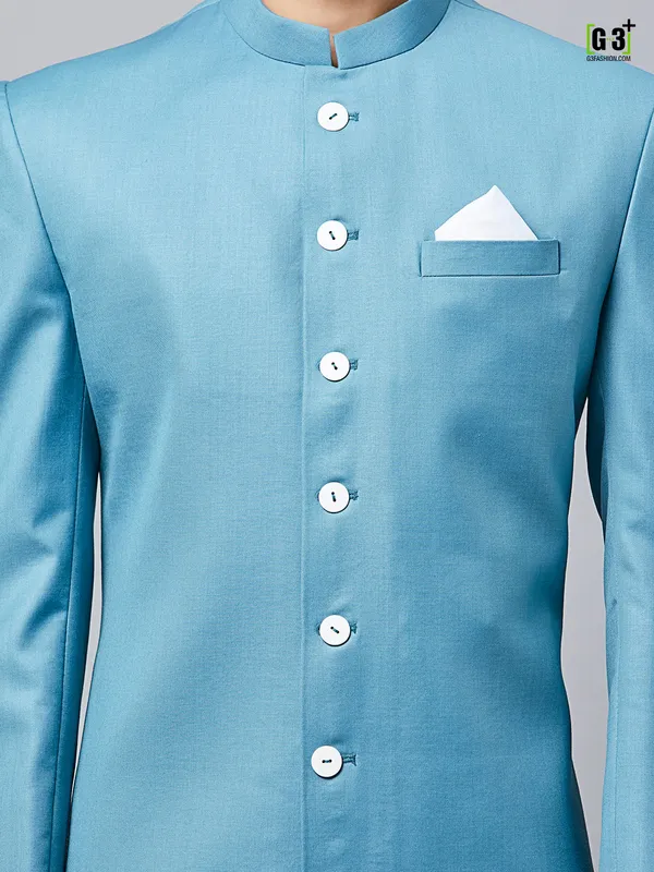 Solid blue cotton silk party wear indo western