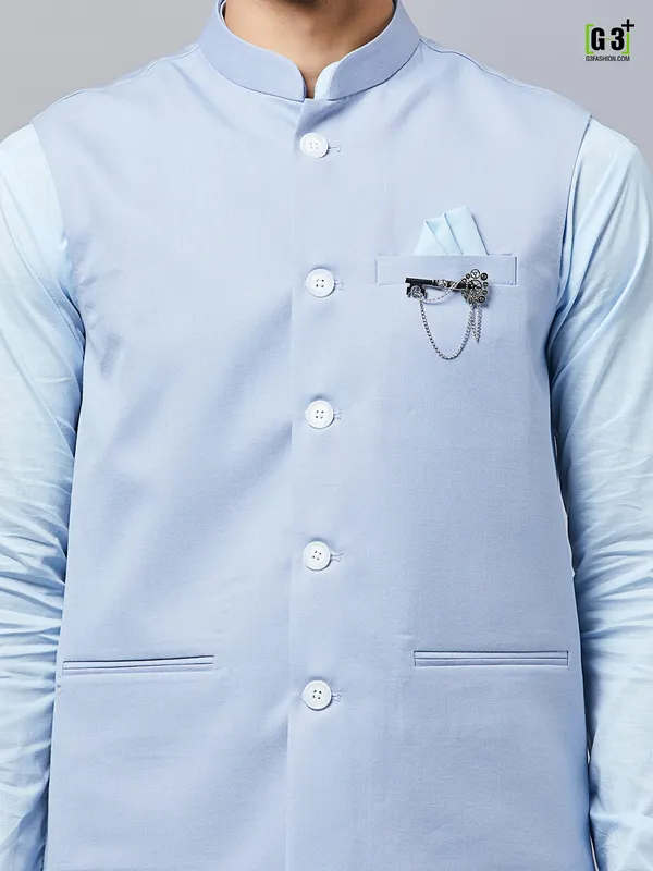 Solid blue cotton waistcoat set