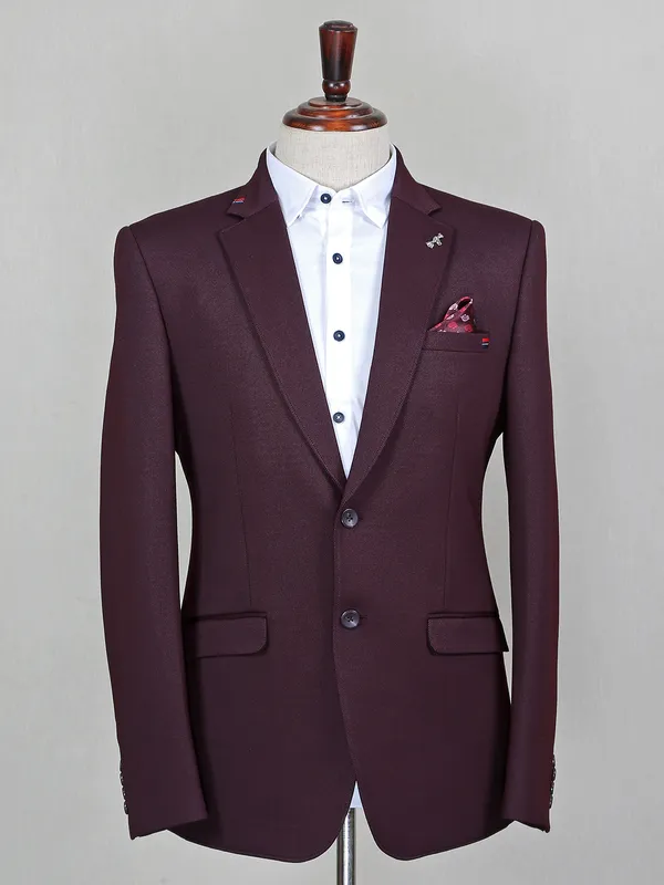 Solid brown terry rayon blazer for mens