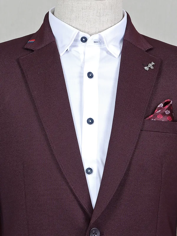 Solid brown terry rayon blazer for mens