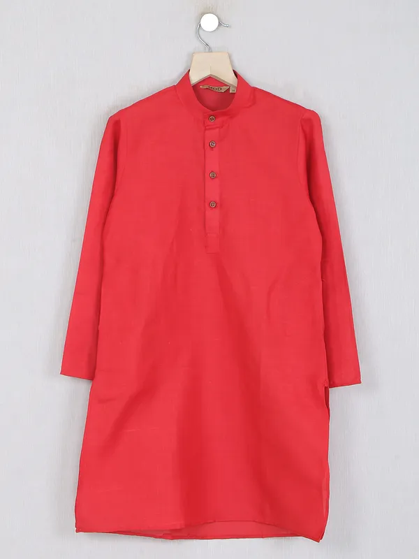 Solid cotton kurta suit in red color for boys