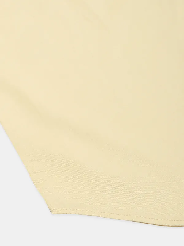 Solid lemon yellow casual cotton shirt for mens