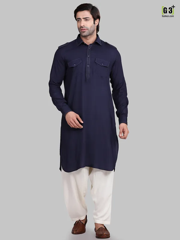 Solid navy festive wear pathani suit