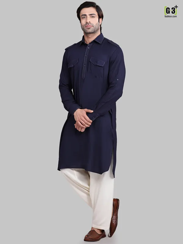 Solid navy festive wear pathani suit