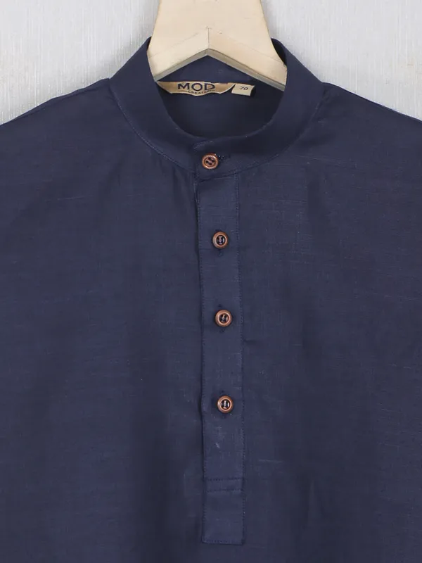 Solid navy hued cotton kurta suit for festivals