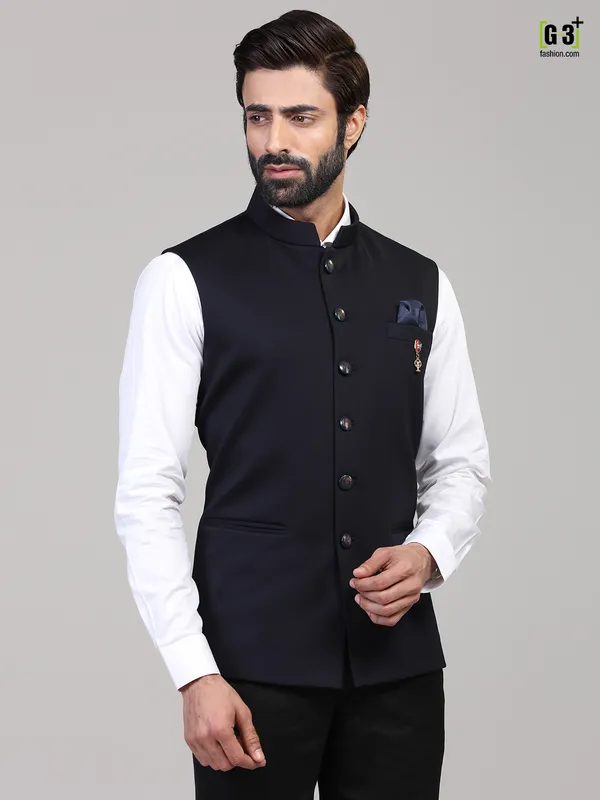 Navy Blue Solid  knitted waistcoat for men