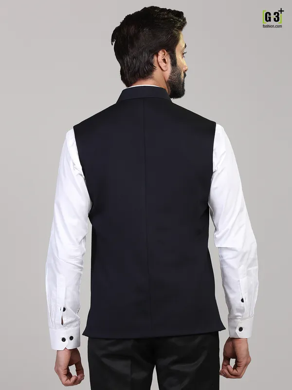 Navy Blue Solid  knitted waistcoat for men