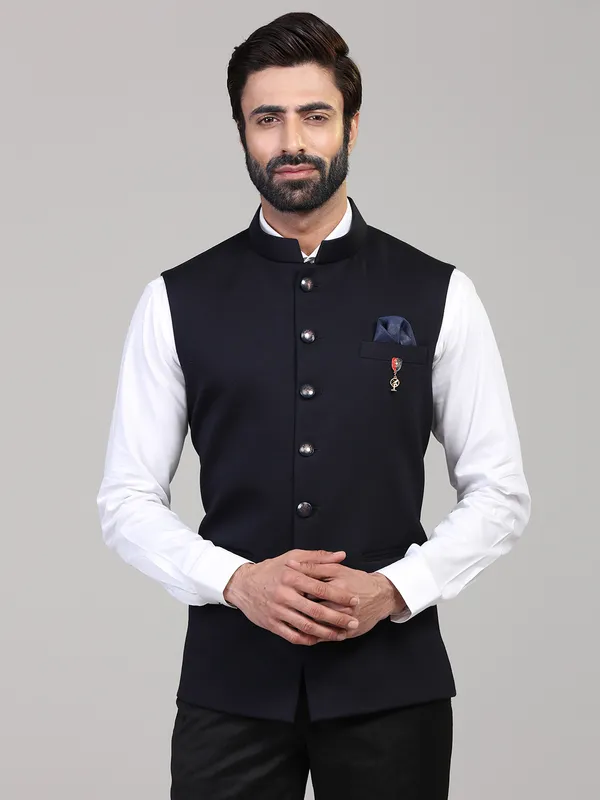 Navy Blue Solid  knitted waistcoat for men