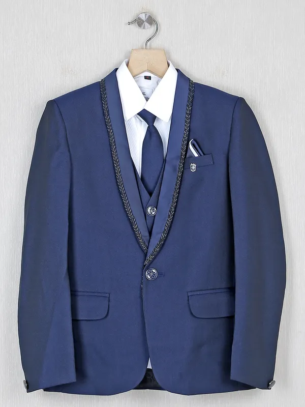 Solid navy reception wear terry rayon coat suit