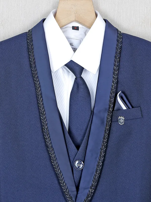 Solid navy reception wear terry rayon coat suit