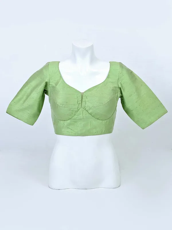 Solid pista green raw silk blouse