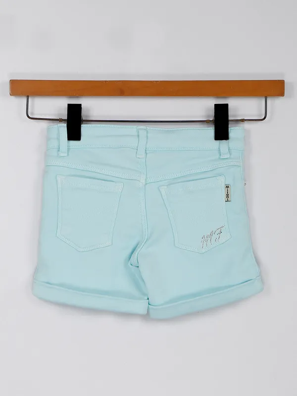 Solid sea green shorts for girls