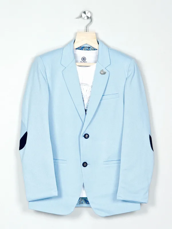Solid sky blue terry rayon boys blazer