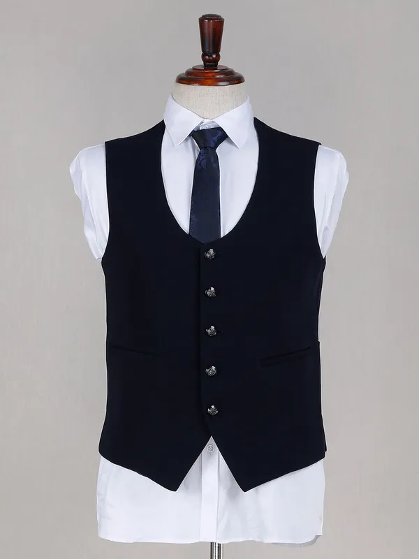 Solid style terry rayon navy coat suit for reception