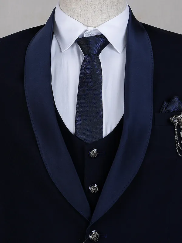 Solid style terry rayon navy coat suit for reception