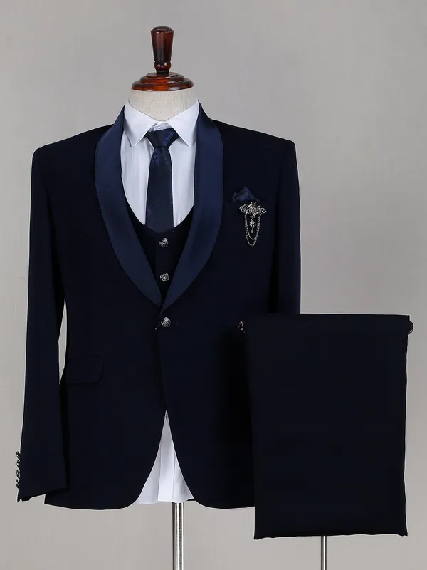 Solid style terry rayon navy coat suit for reception