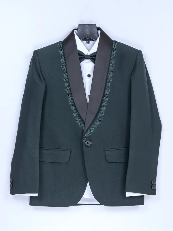 Solid terry rayon bottle green coat suit