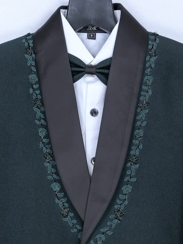 Solid terry rayon bottle green coat suit