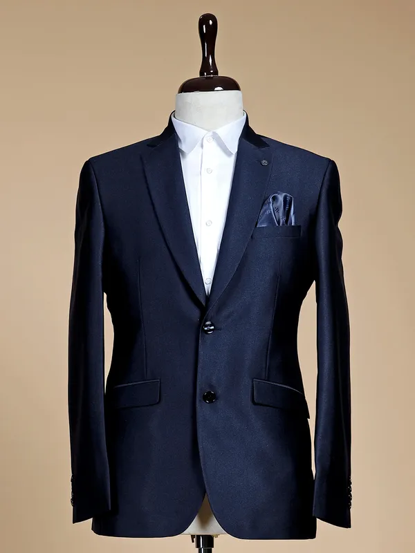 Solid terry rayon navy coat suit for reception