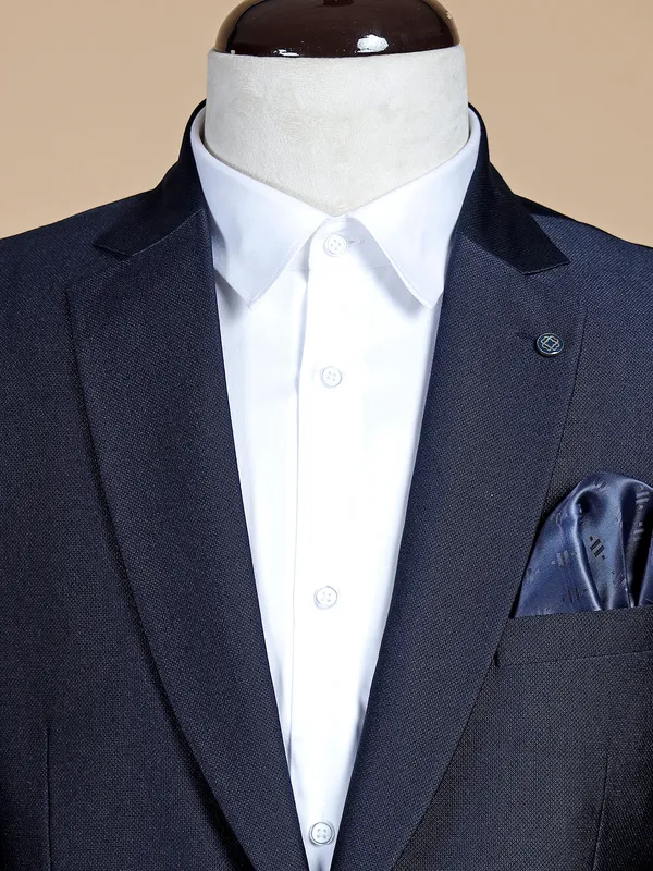 Solid terry rayon navy coat suit for reception