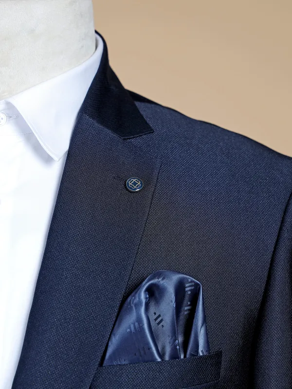 Solid terry rayon navy coat suit for reception