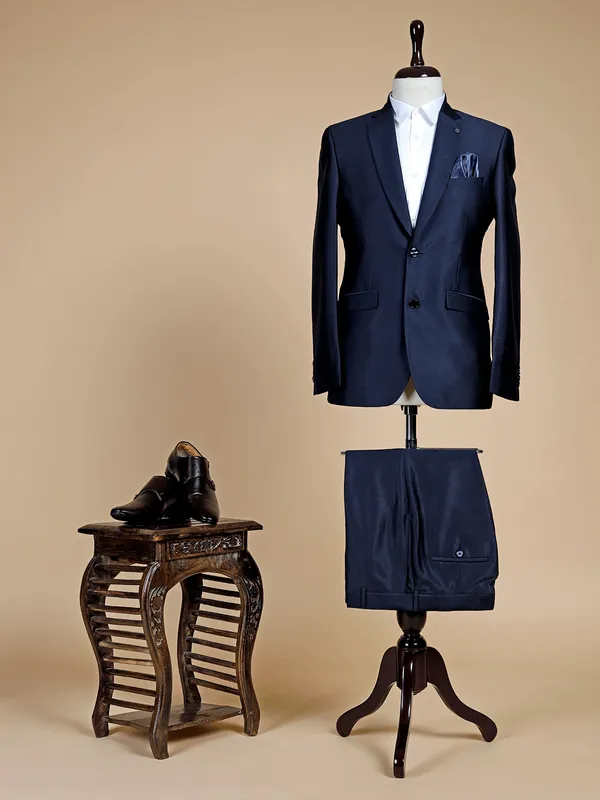 Solid terry rayon navy coat suit for reception