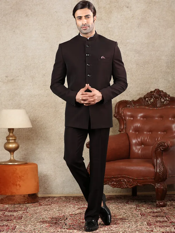 Solid wine terry rayon jodhouri suit