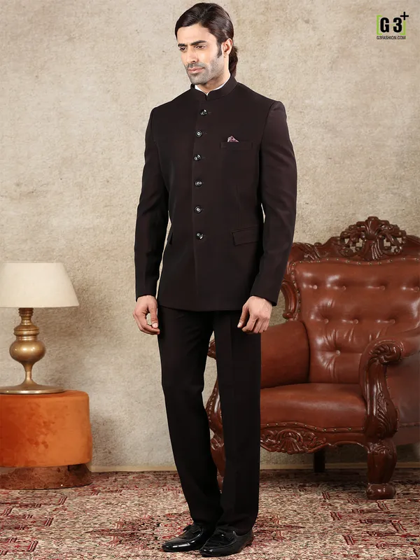 Solid wine terry rayon jodhouri suit