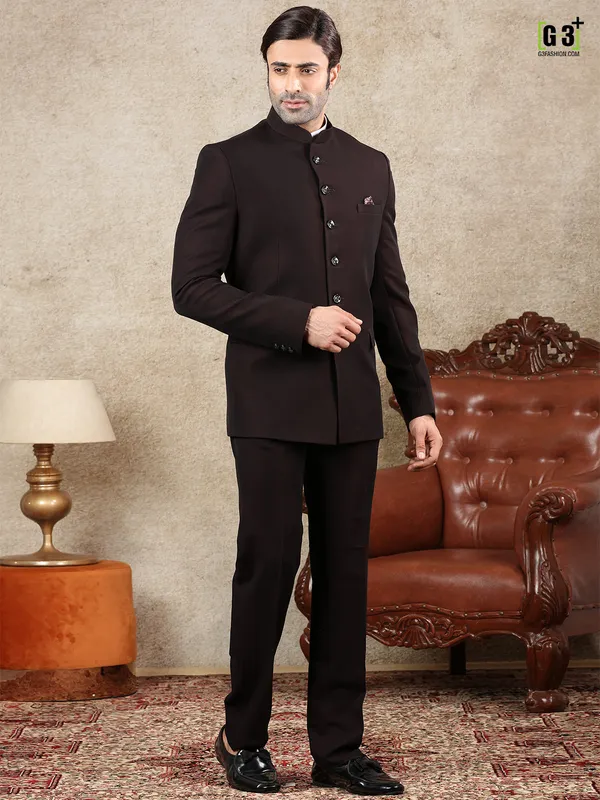 Solid wine terry rayon jodhouri suit