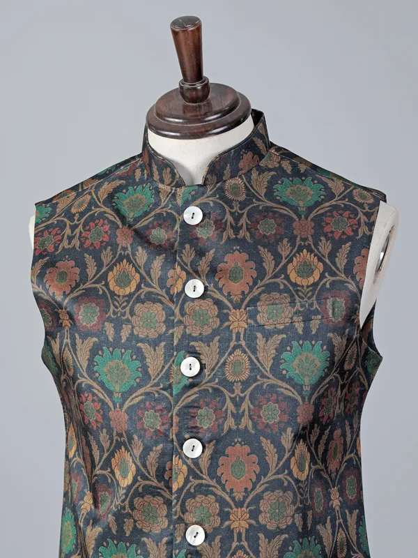 Sophisticated grey brocade printed waistcoat