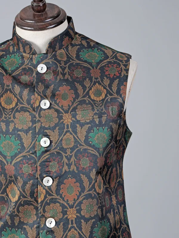 Sophisticated grey brocade printed waistcoat
