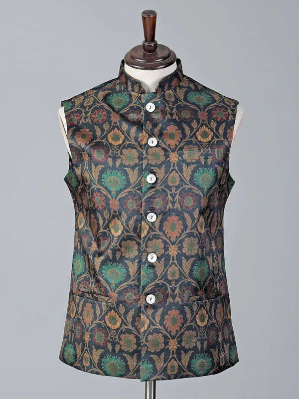 Sophisticated grey brocade printed waistcoat