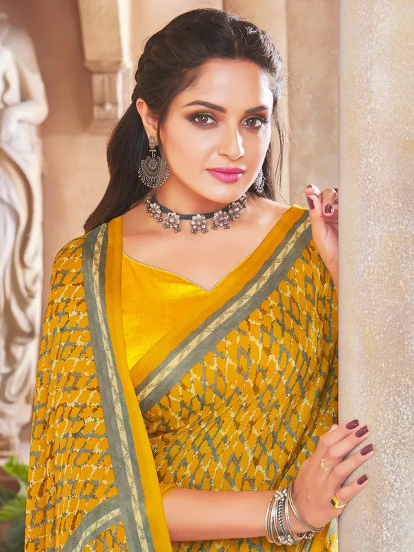 Special yellow festive wear crepe saree