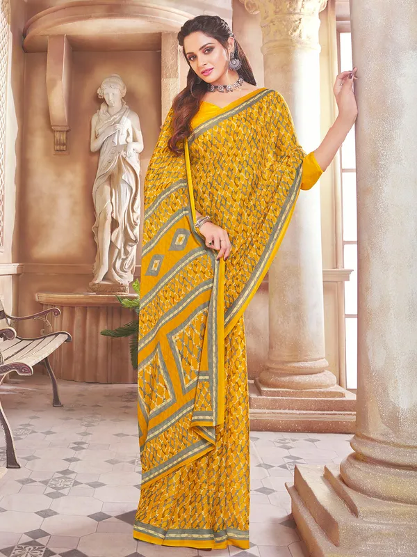 Special yellow festive wear crepe saree