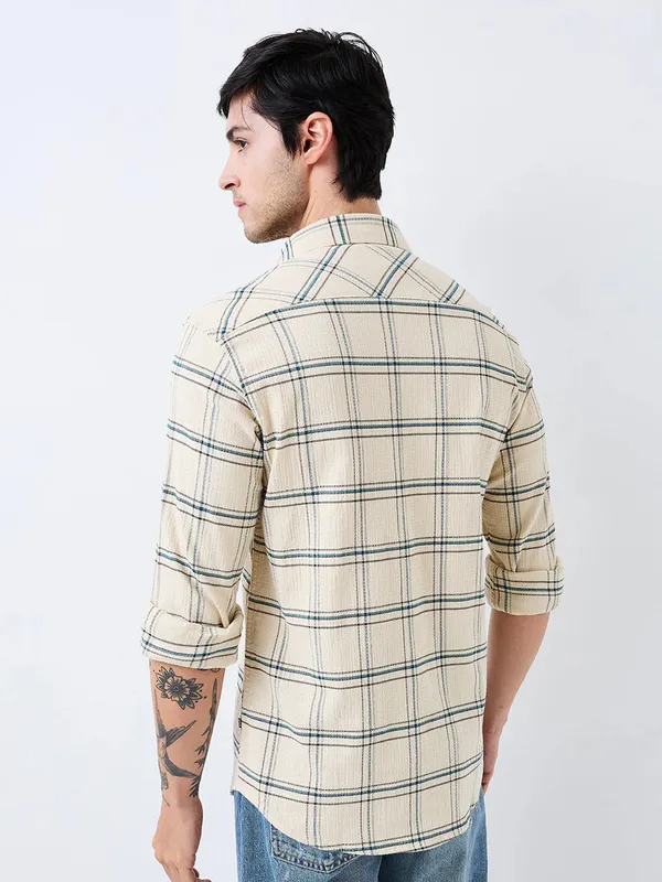 SPYKAR beige cotton slim fit mens casual shirt