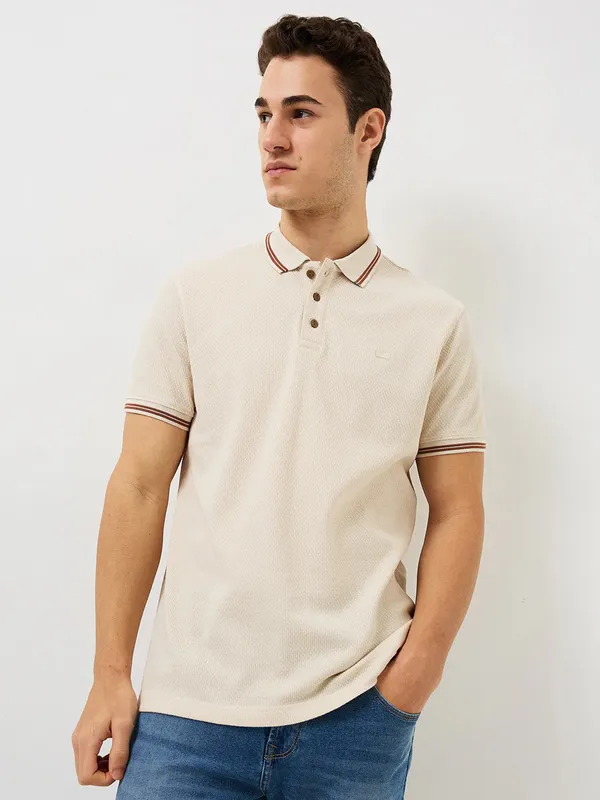 SPYKAR beige cotton t-shirt for men
