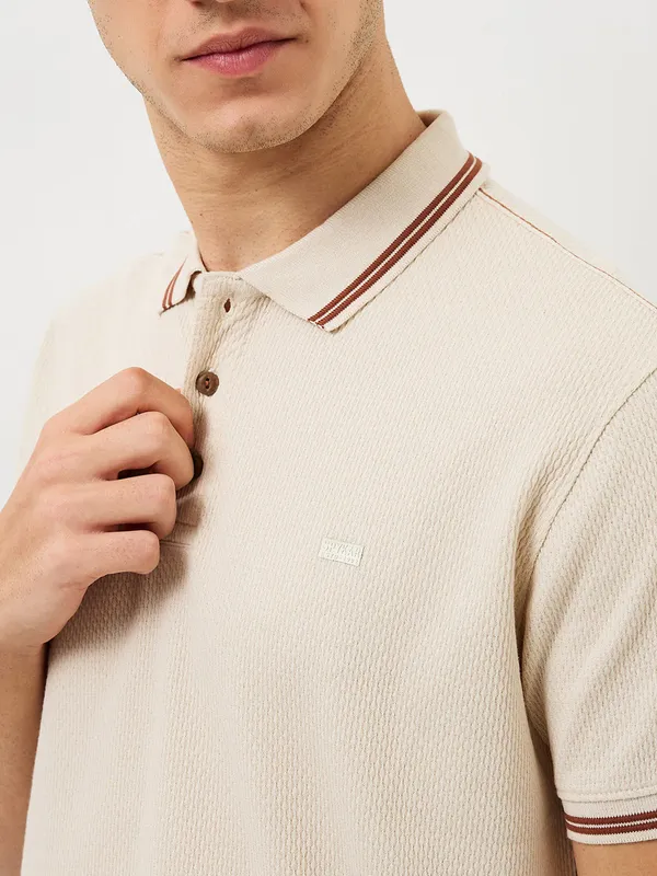 SPYKAR beige cotton t-shirt for men
