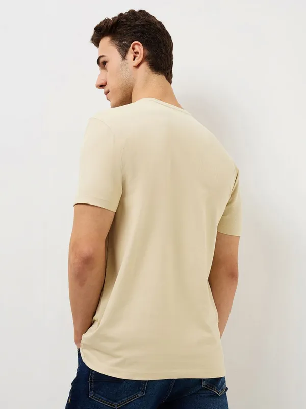 SPYKAR beige printed cotton t-shirt for casual wear