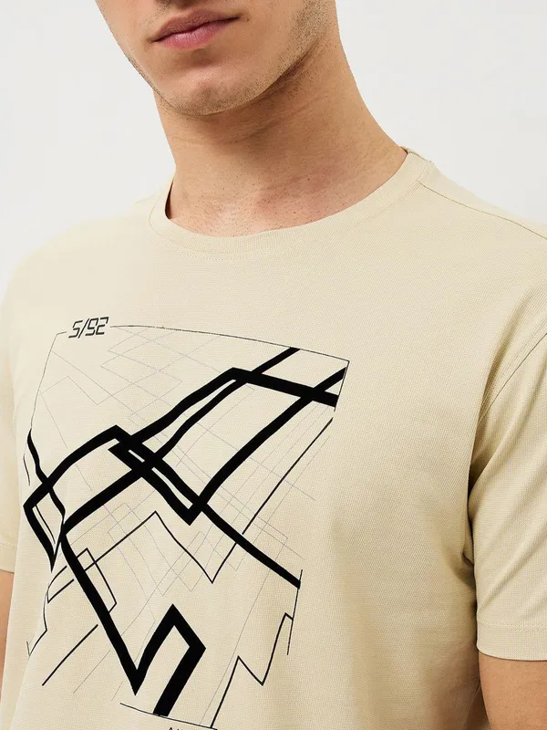 SPYKAR beige printed cotton t-shirt for casual wear