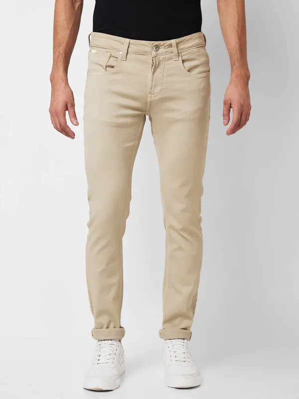 SPYKAR beige solid denim jeans