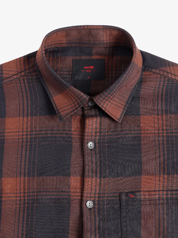 Spykar black and brown checks shirt