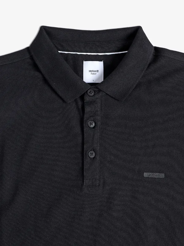 Spykar black cotton plain t-shirt