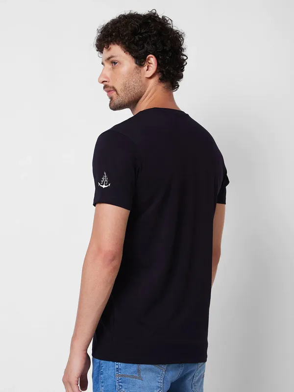 SPYKAR black cotton printed casual t-shirt