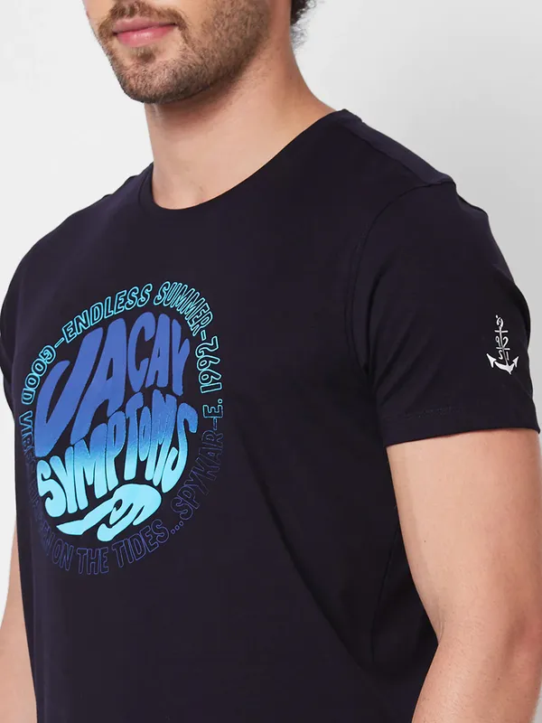 SPYKAR black cotton printed casual t-shirt
