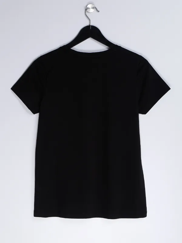 Spykar black cotton printed t shirt